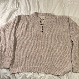 Vintage Oatmeal Eddie Bauer Henley Pullover 100% Cotton Ribbed Knit Sweater-XXL